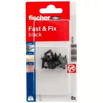 fischer Fast & Fix sienas āķis K NV melns (1 komplekts) – pašlīmējošs, bez urbšanas, atkārtoti lietojams