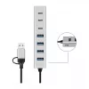 LogiLink USB 3.0 centrmezgls, 7 portu, 4x USB-A, 3x USB-C, alumīnija korpuss