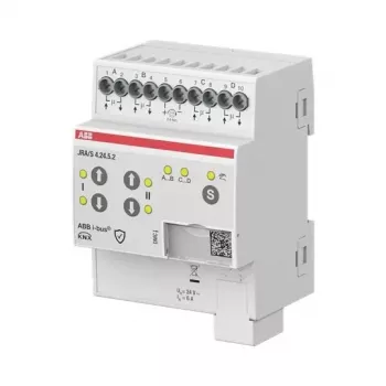 ABB JRA/S4.24.5.2 KNX žalūziju/ruļļu izpildmehānisms, 4 kanālu, 24V AC/DC, manuālā vadība, DIN sliedes montāža 2CDG110298R0011