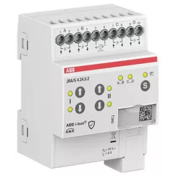 ABB JRA/S4.24.5.2 KNX žalūziju/ruļļu izpildmehānisms, 4 kanālu, 24V AC/DC, manuālā vadība, DIN sliedes montāža 2CDG110298R0011