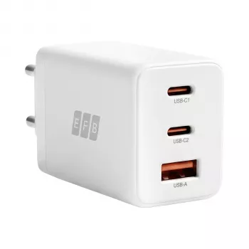 EFB Elektronik 65W GaN sienas lādētājs 2x USB-C + USB-A PD3.0 QC3.0 balts G651A2CE