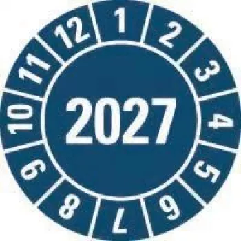 HEIN Industrieschilder pārbaudes uzlīme 2027, zila, pašlīmējoša plēve, apaļa 20 mm, 500 gab. rullī 189463