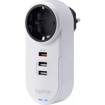 Sygonix SY-4512994 Schuko kontaktligzdas adapteris ar 2 USB uzlādes portiem, balts
