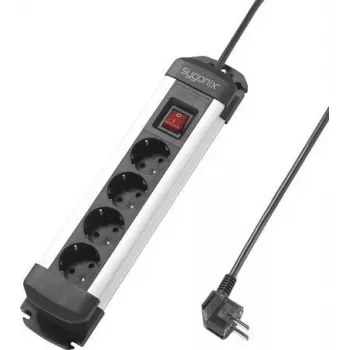 Sygonix SY-4538264 4 vietu pagarinātājs ar slēdzi, 1,5 m, melns/sudraba