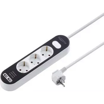Sygonix SY-4538534 pagarinātājs ar slēdzi, 3 ligzdas, balts/melns, Schuko, 1,5 m