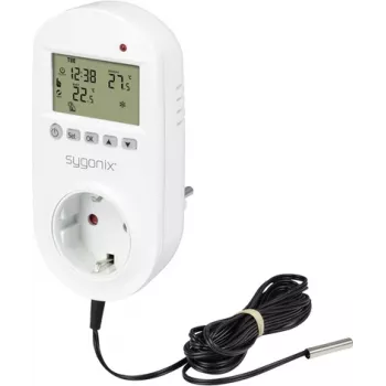 Sygonix Universālais termostata kontaktdakša ar nedēļas programmu, 1 līdz 70 °C, 3680 W, Schuko (SY-5372566)