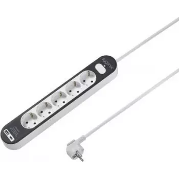 SYGONIX SY-4755368 pagarinātājs ar slēdzi, 6 Schuko kontaktligzdas, 1,5 m kabelis, balts/pelēks