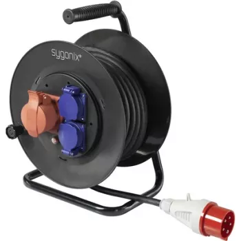 Sygonix SY-5806894 Kabeļa spole 25 m CEE spraudnis 16 A 5 polu IP44 melna