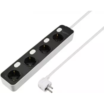 Sygonix SY-6118236 4 vietu pagarinātājs ar apgaismotu slēdzi, Schuko, 1,5 m kabelis, melns