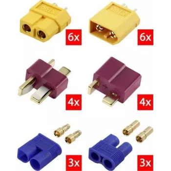 Reely RE-6699867 XT60 uz T-Plug un EC3 ar zelta pārklājumu Y-sadalītāja adaptera kabelis