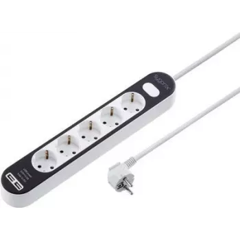 Sygonix SY-4538276 5 ligzdu pagarinātājs ar apgaismotu slēdzi, 1,5 m kabelis, balts/melns