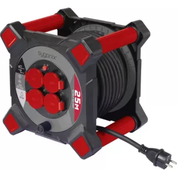 Sygonix SY-10236123 Kabeļa tītis 25m 4 kontaktligzdas Schuko melns