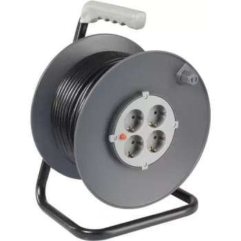 Sygonix SY-5655926 kabeļa spole 25 m melna Schuko kontaktdakša, 4 kontaktligzdas, termiskā aizsardzība