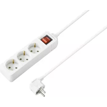 Sygonix SY-7042484 3 ligzdu pagarinātājs ar apgaismotu slēdzi, balts, 1,5 m kabelis, Schuko, 16A, 3680W