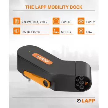 LAPP MOBILITY Mobility Dock EV lādētājs Type 2 uz CEE 32A 7,4 kW Mode 2, 5 m kabelis 65416