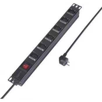 Sygonix SY-6736982 19 collu 6 vietu Schuko PDU barošanas sadalītājs, 1U statīva montāža, 2m kabelis, melns