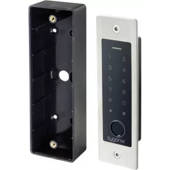 Sygonix SY-5231014 Pirksta nospiedumu/RFID iebūvējama piekļuves kontroles sistēma ar apgaismotu tastatūru, 12-18 V DC, IP55