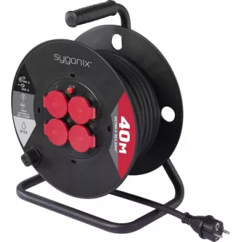 Sygonix SY-10236132 Kabeļa tītis 25 m H05VV-F 3G1.5 4 Schuko kontaktligzdas Melns