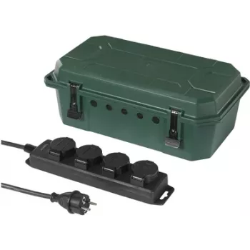 Sygonix SY-5598168 4 vietu pagarinātājs, zīdains matēts zaļš/melns, paaugstināta aizsardzība pret pieskārienu, 16 A, 3680 W, 230 V, Schuko