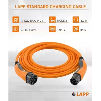 LAPP Type 2 EV uzlādes kabelis 11 kW 3m oranžs 75743