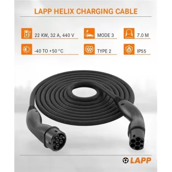Lapp Mobility Type 2 Helix uzlādes kabelis 22 kW 7 m melns