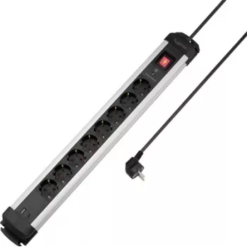 Sygonix SY-6807134 8 vietu pārsprieguma aizsardzības pagarinātājs, melns/sudraba, 1,5 m kabelis