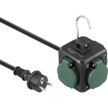 Sygonix SY-6903362 strāvas pagarinātājs-kubs ar 4 maiņstrāvas kontaktligzdām un 2 USB portiem, melns/zaļš