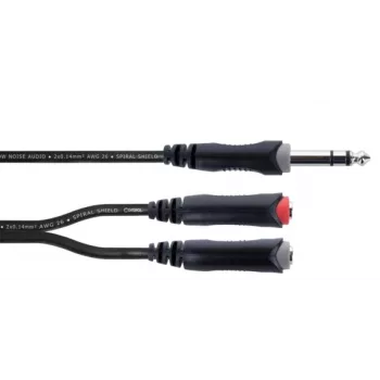 Cordial 14890 Audio Y-adaptera kabelis 6,3 mm stereo jack spraudnis uz 2x 6,3 mm mono jack ligzdu 0,30 m melns PVC dvīņu kabelis