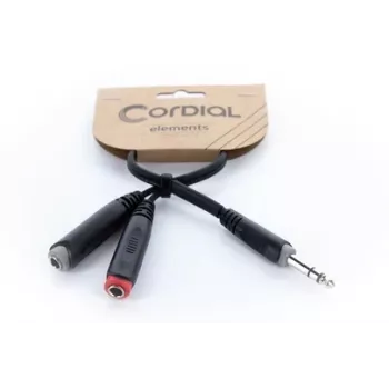 Cordial 14890 Audio Y-adaptera kabelis 6,3 mm stereo jack spraudnis uz 2x 6,3 mm mono jack ligzdu 0,30 m melns PVC dvīņu kabelis