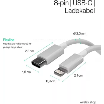 Flexline USB-C uz Lightning PD uzlādes kabelis 2m balts FL31-13053