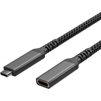 S CONN Flexline USB-C pagarinājuma kabelis, USB-C tēviņš uz USB-C mātīte, USB 3.2 Gen 2, 100W PD, 4K@60Hz, tekstila pīts, 1,5m, melns FL31-74006