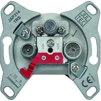 Jultec JAP314TRS caurplūdes antenas ligzda, 3 izejas (TV, Radio, SAT), 14 dB atzarojuma vājinājums, iedziļinātā montāža, balta