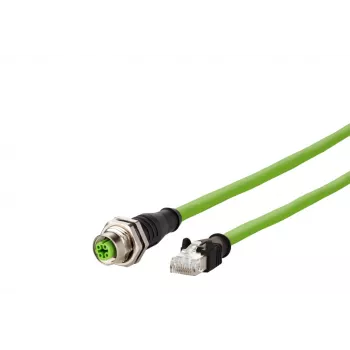 METZ CONNECT 142M4D25050 M12 industriālais Ethernet savienojuma kabelis, CAT 5e S/UTP, 5 m, zaļš PUR apvalks, izturīgs pret skābēm/ozonu/UV, saderīgs ar vilkšanas ķēdi