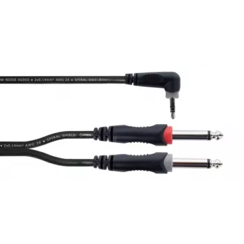 Cordial 14869 Audio Y-adaptera kabelis 3,5 mm stereo jack uz 2x 6,3 mm mono jack 5 m melns