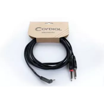Cordial 14869 Audio Y-adaptera kabelis 3,5 mm stereo jack uz 2x 6,3 mm mono jack 5 m melns