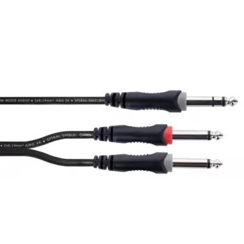 Cordial 14879 Audio Y-adaptera kabelis 5m – 1x 6,3mm stereo jack uz 2x 6,3mm mono jack, melns PVC dvīņu kabelis