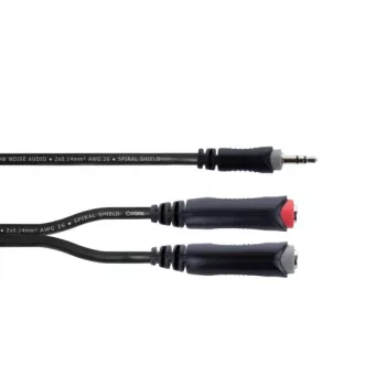 Cordial 14892 Audio Y-adaptera kabelis, 3,5 mm stereo spraudnis uz divām 6,3 mm mono ligzdām, 0,3 m, melns PVC