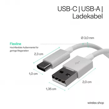 Flexline USB uzlādes un sinhronizācijas kabelis, USB-A uz USB-C, 2.0, ABS, balts, 0,5 m (FL31-13040)