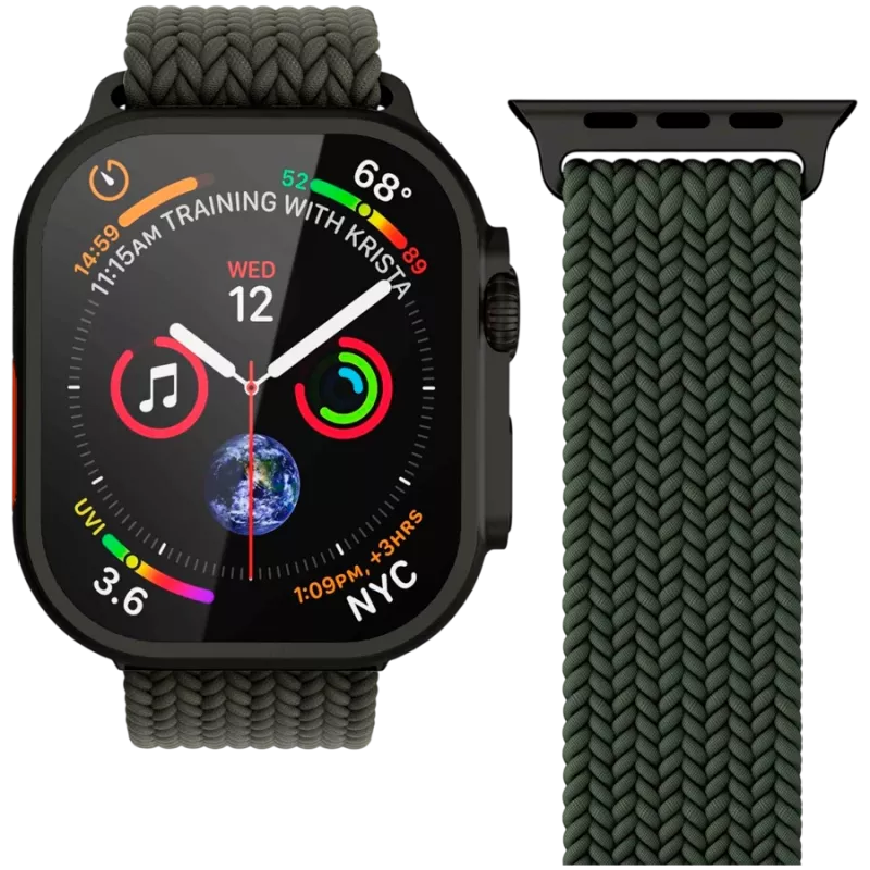 VONMÄHLEN austais cilpiņu siksniņa Apple Watch 44/45/46/49mm, olīvu melna