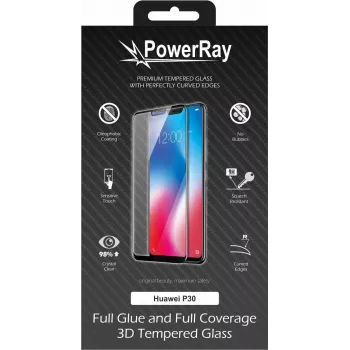 PowerRay Ultra Durable 3D Full Glue stikla ekrāna aizsargs Huawei P30, melns, blisteris PR-3DFGHUAP30BL