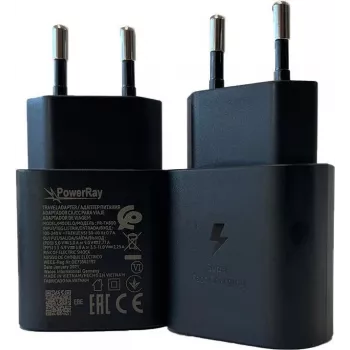 PowerRay PR-TA800EBE 18W USB-C PD sienas lādētājs, EU 2 kontaktu, melns, vairumā