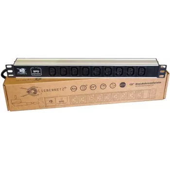 Liebernetz 19 inch 1U montējams PDU, 9x C13 kontaktligzdas, pārsprieguma aizsardzība, alumīnijs, melns/sudrabs (90LNSDL199KKSP)