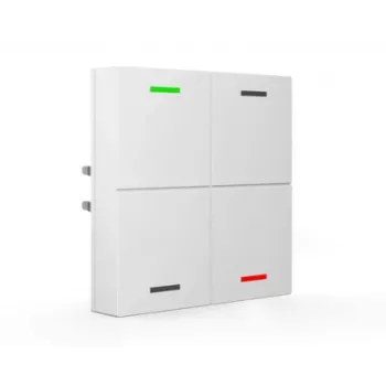 MDT BE-TAL63T4.01 KNX stikla spiedpogu sensors 4-kārtu ar RGBW statusa LED, temperatūras, tuvuma un apgaismojuma sensoriem, Studio White Glossy