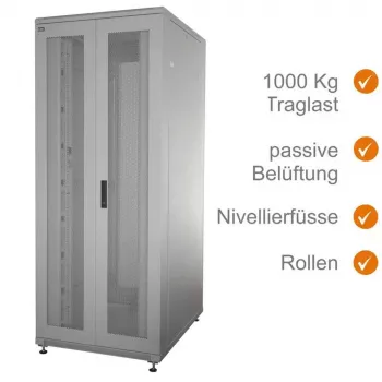 IT-BUDGET 19-Server Rack SRK - 42U - WxD 800x1000 mm - Perforētas dubultdurvis priekšā + aizmugurē - Kabeļu kanāli - Samontēts - Gaiši pelēks (99ITB19SRK42810DTGNM)
