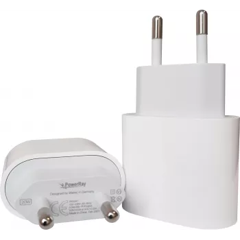 PowerRay PR-2347 20W USB-C PD sienas lādētājs, EU kontaktdakša, balts (vairumā)