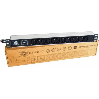 Liebernetz 19 inch uzstādāms PDU, 12x C13 kontaktligzdas, ar pārsprieguma aizsardzību, SCHUKO spraudnis, alumīnijs, melns 90LNSDL1912KKSP