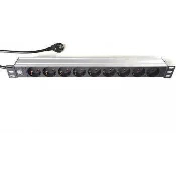 LIEBERNETZ Silence Rack 19 inch 9 vietu strāvas pagarinātājs, 2m kabelis, melns/sudraba 90LNSDL199S