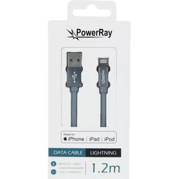 PowerRay USB uz Lightning MFi pīts kabelis 1,2m tekstila pelēks PR-DCUL120TGY