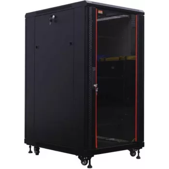 IT-BUDGET 19 inch serveru skapis SRK - 27U - 800x1000 mm - Stikla/tērauda durvis - Kabeļu kanāli - Samontēts - Melns 99ITB19SRK27810GSNM