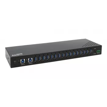 EXSYS EX-11236HMS 16 portu USB 3.2 Gen 1 industriālais centrmezgls ar 15KV ESD aizsardzību, sienas un DIN sliedes stiprinājumu